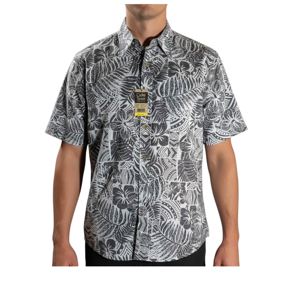 Cooke Street Hawaiian Shirt Mens Small Gray Tribal Floral Aloha Button Up NWT